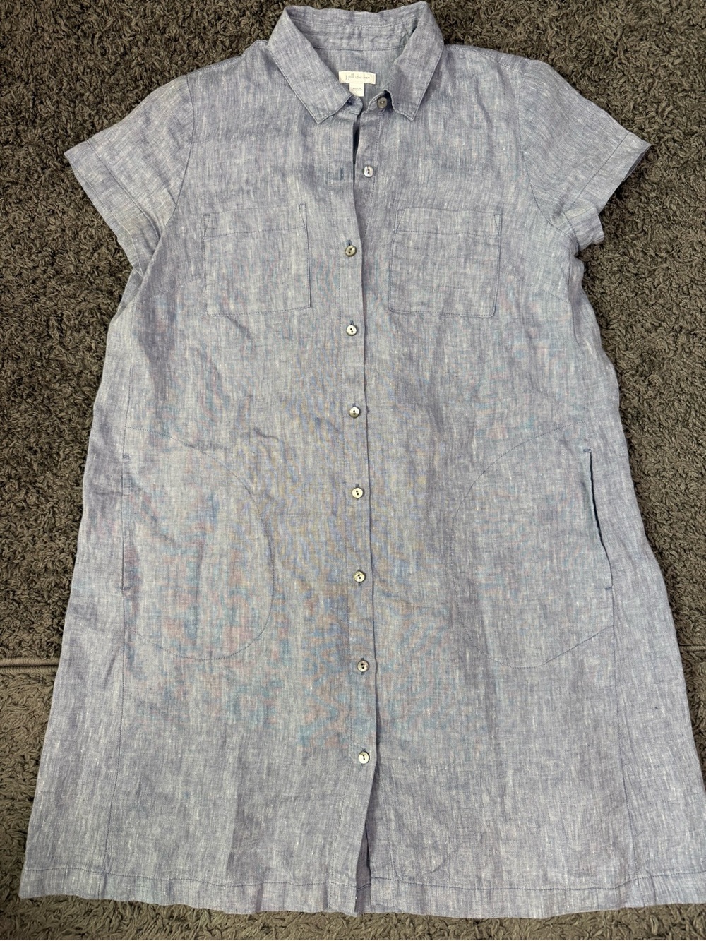 J. Jill Light Blue Short-Sleeve Linen Button-Front Tunic Dress